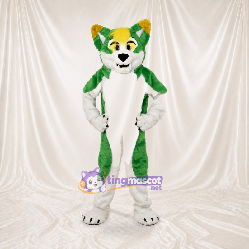 Green Fox Mascot Costume Full Body for Adults School Events