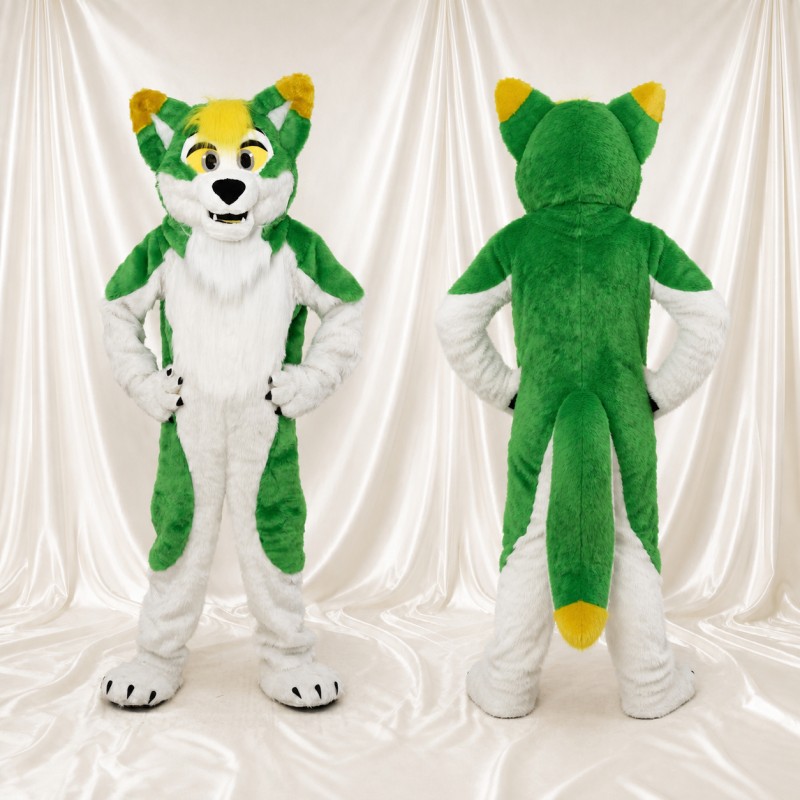 Green Fox Mascot Costume Full Body for Adults School Events